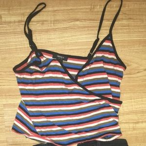 Cropped striped wrap tank